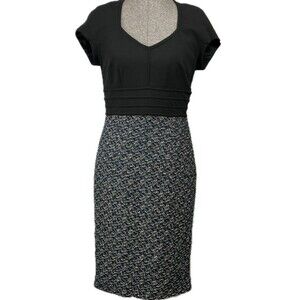 Escada Dress 38 M Black Blue Texture Woven Skirt Short Sleeve $1425 NEW RETAIL